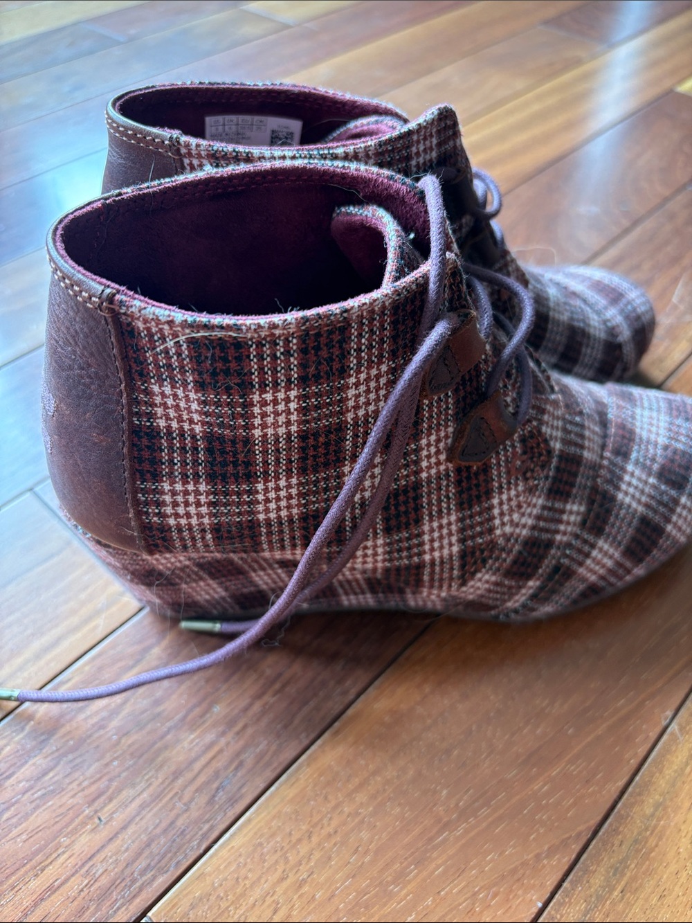 Toms Plaid Wedge Boots in Burgundy and Brown - Picture 2 of 5